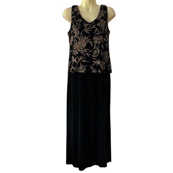 Coldwater Creek S Black Long Maxi Gown Dress Gold Glitter Embellished Party - Picture 1 of 10